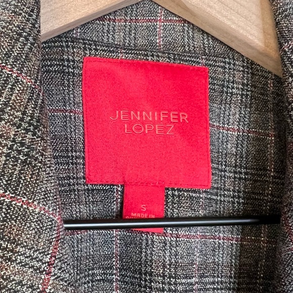 NWOT Jennifer Lopez Gray Plaid Belted Wrap Tie Waist Trench Coat Red Small - Picture 9 of 12